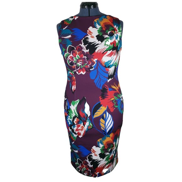 SOLD Calvin Klein Tropical Floral Scuba Colorful Sheath Dress Women's Size 10 - Picture 3 of 12